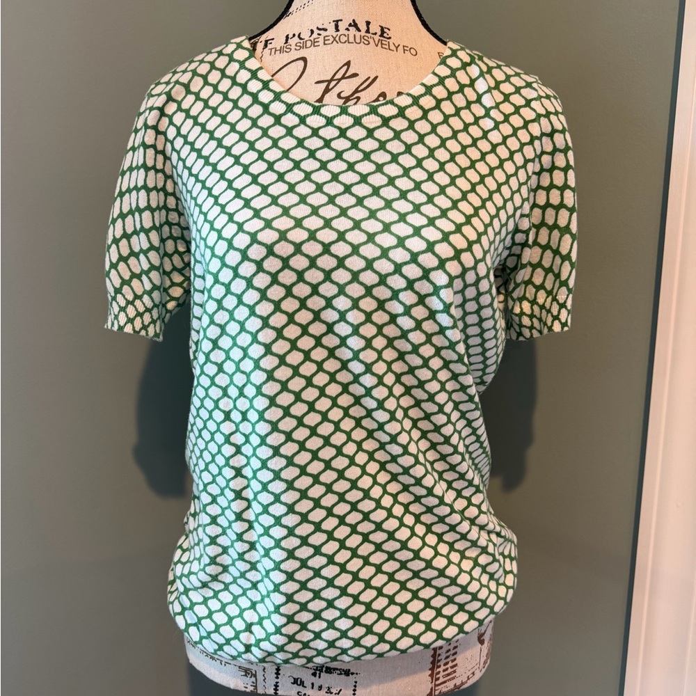 Banana Republic Green and White Short-Sleeve Patterned Top